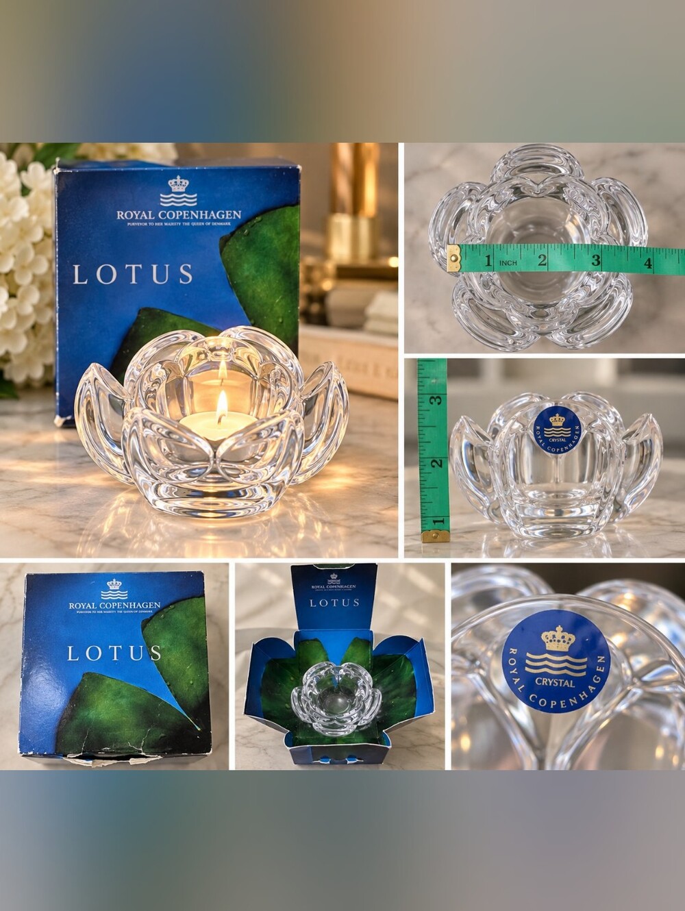 Royal Copenhagen Lotus Crystal Candle Holder Votive in Original Box, Deadstock